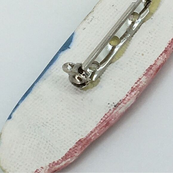 Handmade Statement Glazed Pottery Abstract Gold Oval Brooch Pin Artsy - Picture 9 of 9